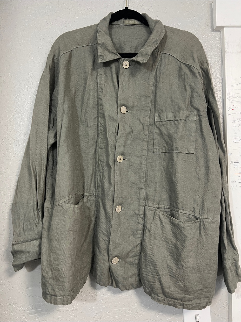CP SHADES 100% LINEN OLIVE GREEN MINIMALIST MADE IN USA BUTTON DOWN SHIRT XL